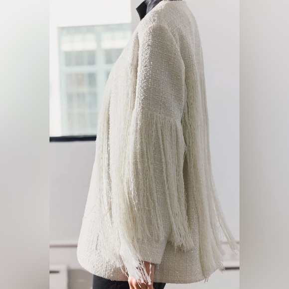 Zara Cream Fringe Blazer - Picture 3 of 16